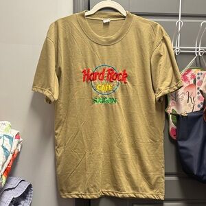 Hard Rock Cafe Tan Tee shirt with colorful embroidered logo 100% COTTON!